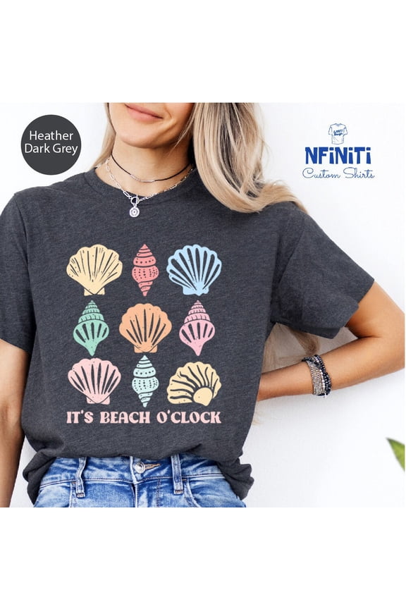 Vintage Tee Hot trending Beach Shell Shirt, Tropical Shirts, Beach Hour Shirts, Summer Vacation Tee, Girls Summer Shirt, Summer Vibes Gift Tshirt, Sea Shell Shirt - Birthday Gifts