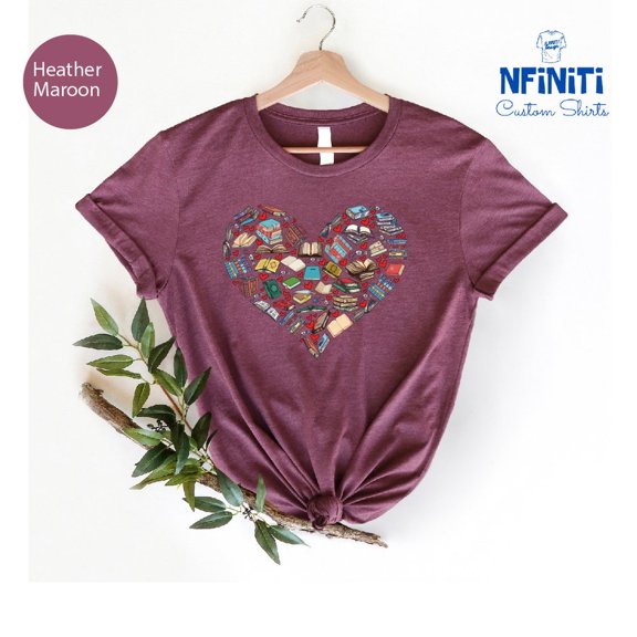 Vintage Tee Hot trending Books Heart Shirt, Book Lover Gift, Book Lovers T-Shirt, Gifts For Readers, Book Club Gifts, Teacher Gift, Bookish Shirt, Reading Shirt - Birthday Gifts