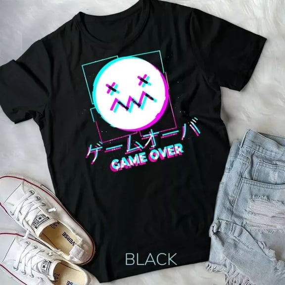 Vintage Tee Hot trending Japanese Glitch Sad Anime Girl Boy Game Over Aesthetic Unisex T-Shirt - Birthday Gifts