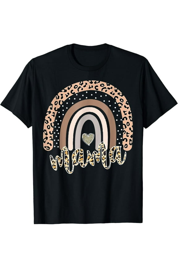 Vintage Tee Hot trending Mama Rainbow Cheetah Print Mommy Mother'S Gift Tee T-Shirt - Birthday Gifts