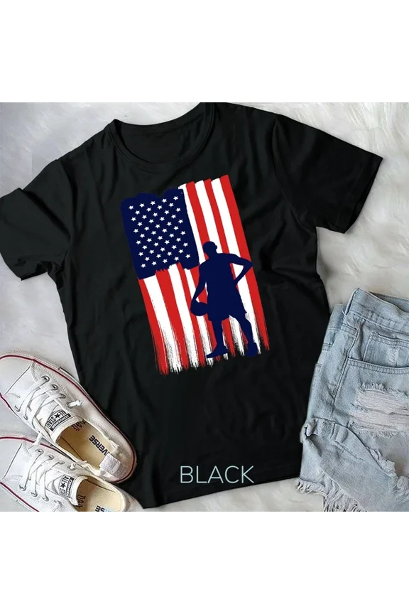 Vintage Tee Hot trending Mens Vintage American Flag Basketball Adult Dad Mom & Unisex T-shirt - Birthday Gifts