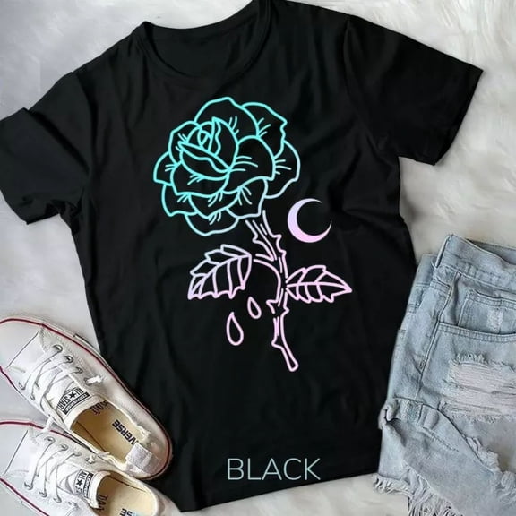 Vintage Tee Hot trending Pastel Goth Flower Emo Aesthetic Clothes Moon Rose Unisex T-Shirt - Birthday Gifts