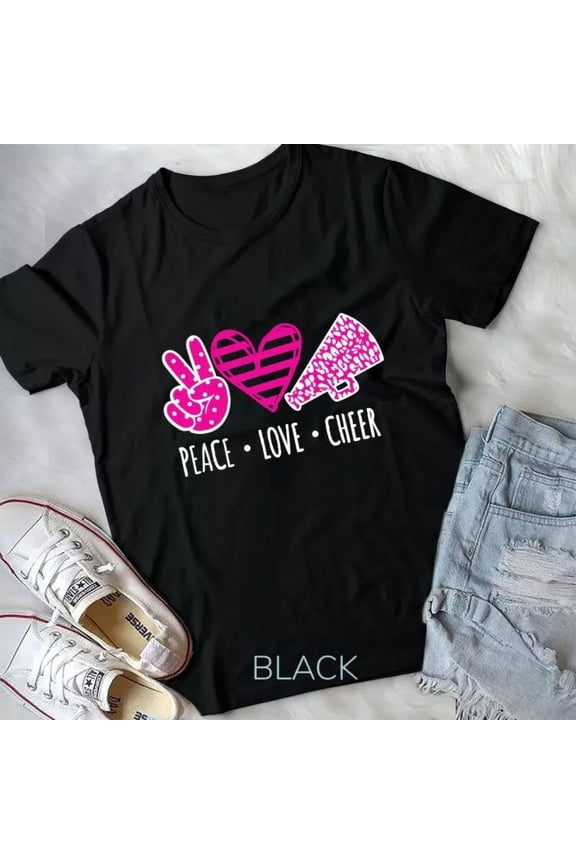 Vintage Tee Hot trending Peace Love Cheer Cheerleader Teen Girls Funny Cheerleading Unisex T-Shirt - Birthday Gifts