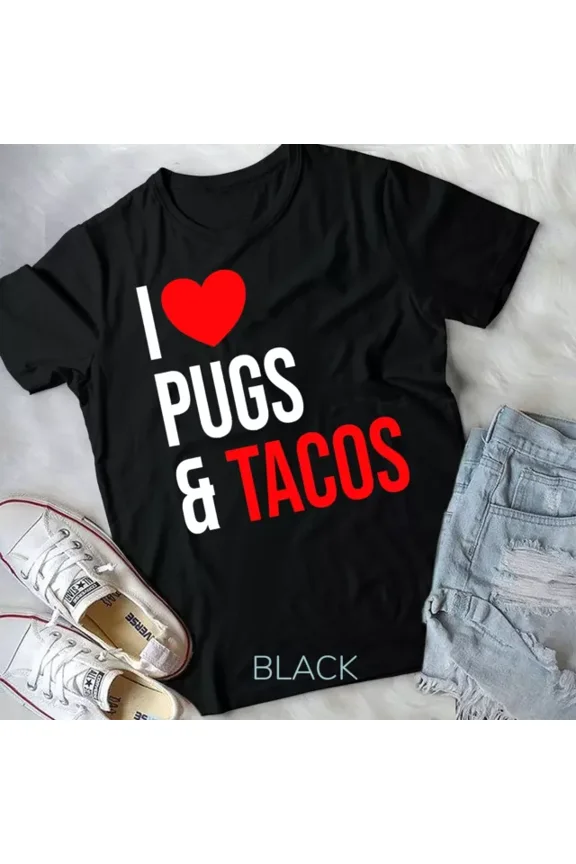 Vintage Tee Hot trending Pug I Love Pugs And Tacos Unisex T-Shirt - Birthday Gifts