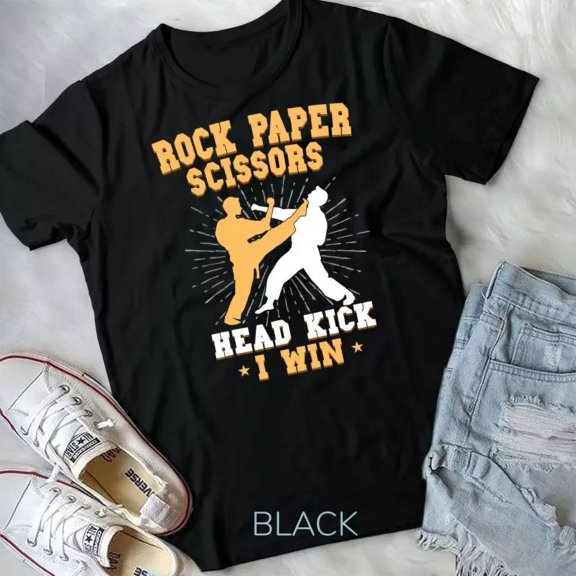 Vintage Tee Hot trending Rock Paper Scissors Head Kick I Win Taekwondo Martial Art Unisex T-Shirt - Birthday Gifts