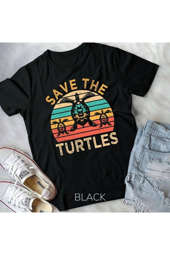 Vintage Tee Hot trending Save The Turtles Animal Rights Retro Style Sea Turtle Gift Unisex T-Shirt - Birthday Gifts