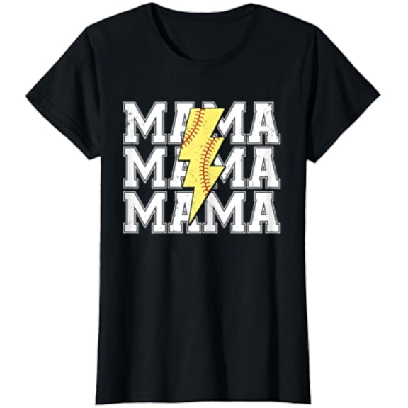 Vintage Tee Hot trending Womens Lightning Bolt Mama Softball Baseball Sport Mom Mother'S Gift T-Shirt - Birthday Gifts