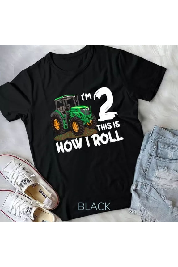 Vintage Tee I'm 2 This Is How I Roll Tractor 2 Year Old Birthday Farming Unisex T-Shirt Birthday Gifts