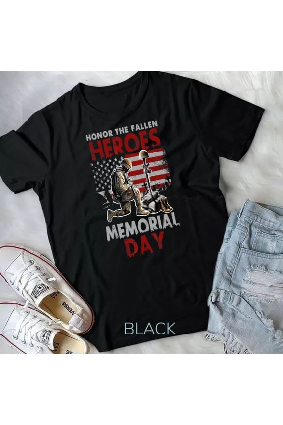 Vintage Tee Memorial Day Honor The Fallen Heroes Us Veteran T-Shirt Birthday Gifts