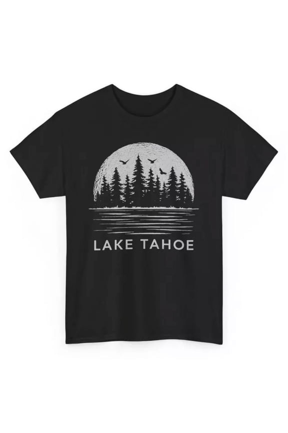 Vintage Tee Nevada Mountain Lake Tahoe T-Shirt Moon Trees California Men Women Graphic Tee Birthday Gifts