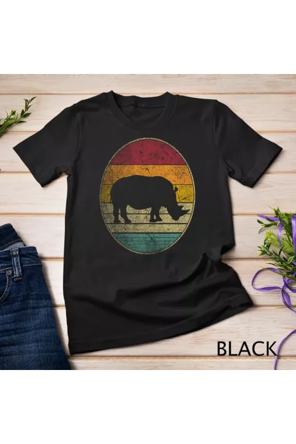 Vintage Tee Rhino Rhinoceros Vintage Distressed Retro Style 70S 80S Unisex T-Shirt - Birthday Gifts