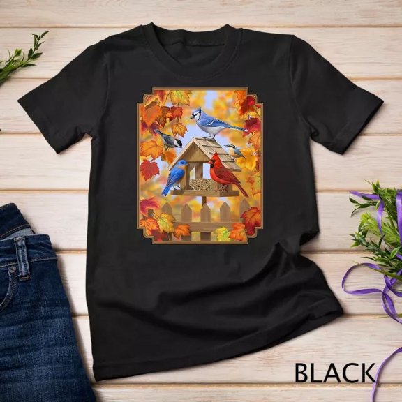 Vintage Tee Womens Wild Birds Chickadee Cardinal Blue Jay Bluebird Fall Unisex T-Shirt - Birthday Gifts