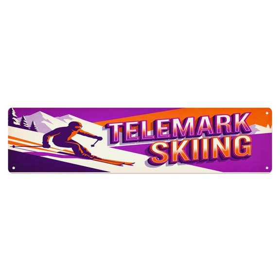 Vintage Telemark Skiing Outdoor Activity Sports Vintage Metal Tin Sign Plaque Wall Decor for Cafe, Club, Garden Metal Poster 4x16Inch
