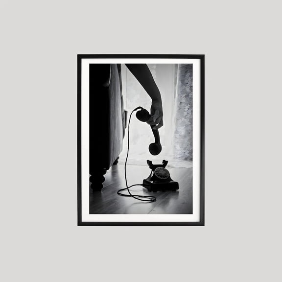 Vintage Telephone Black and White Photography Retro Phone Fine Dramatic Minimalist Decor for Home or Office, Unframed Poster