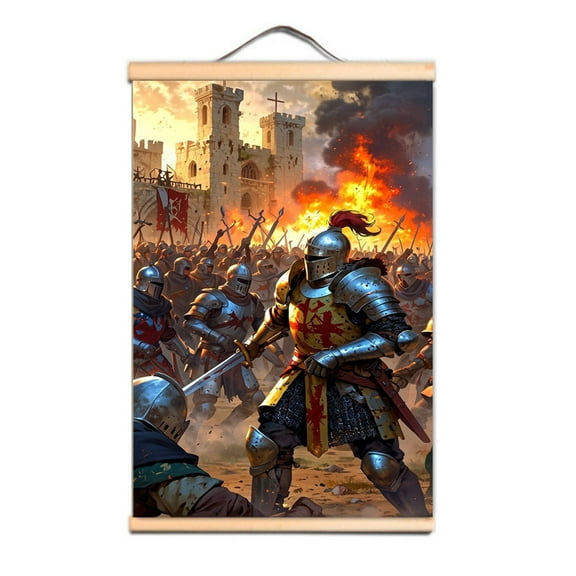 Vintage Templar Knight Wall Art Poster for Room Dormitory Wall Decor - Canvas Scroll Painting Wall Charts of Crusader Warrior 3,Multicolor,15.7X23.6 inches