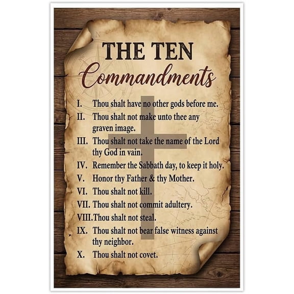 Vintage Ten Commandments Wall Art Bible Verse Poster Rustic Christian Decor