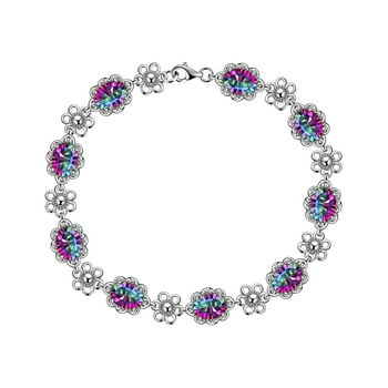 Vintage Tennis Bracelet 925 Sterling Silver Flower Oval Multicolor CZ Women Valentine's Day Gifts Juwaliy