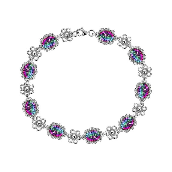 Vintage Tennis Bracelet 925 Sterling Silver Flower Oval Multicolor CZ Women Valentine's Day Gifts Juwaliy