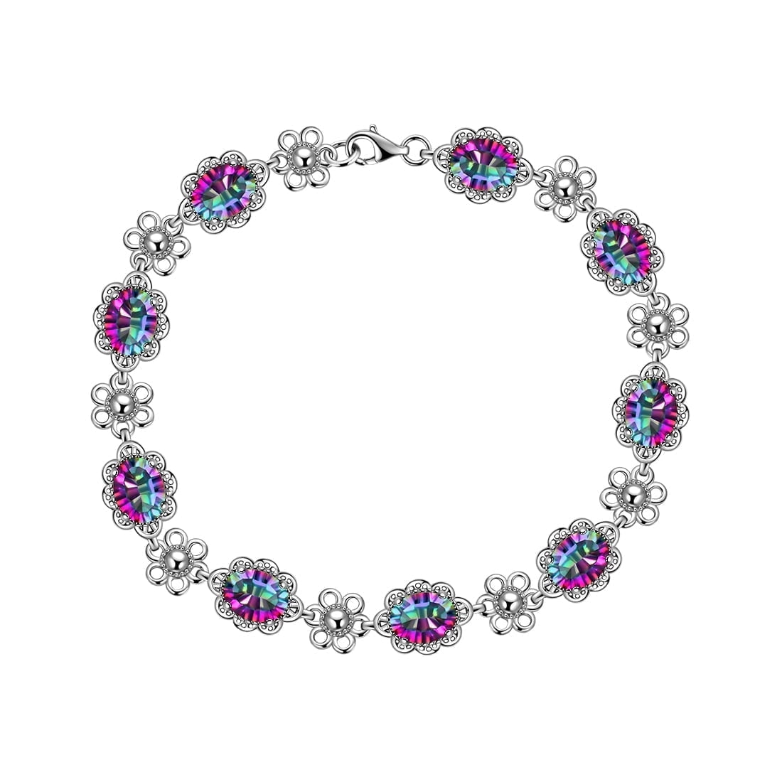 Vintage Tennis Bracelet 925 Sterling Silver Flower Oval Multicolor CZ Women Valentine's Day Gifts Juwaliy