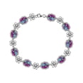 thumbnail image 1 of Vintage Tennis Bracelet 925 Sterling Silver Flower Oval Multicolor CZ Women Valentine's Day Gifts Juwaliy, 1 of 9