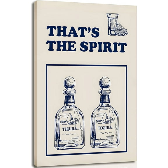 Vintage Tequila Canvas Poster Retro Cocktail Wall Art Trendy Blue Wine Bottle Painting That''s The Spirit Print Bar Cart Decor Picture for Living Room Bedroom Man Cave Gifts 12x16Inch Unframed