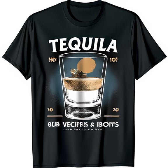 Vintage Tequila Shot Glass Graphic Black T-Shirt for Fun Drink Lovers