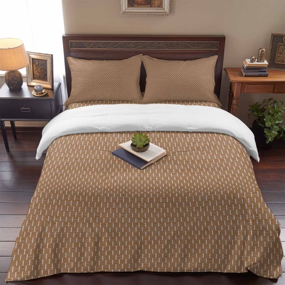 Vintage Terracotta Dashed Grid Queen Size Bed Set,Turquoise Linen Textured Bedding for All Seasons,4 Pcs Bed Set,1 Quiltcover (90"x90"),1 Sheet (90"x102"),2 Pillowcases (20"x30")