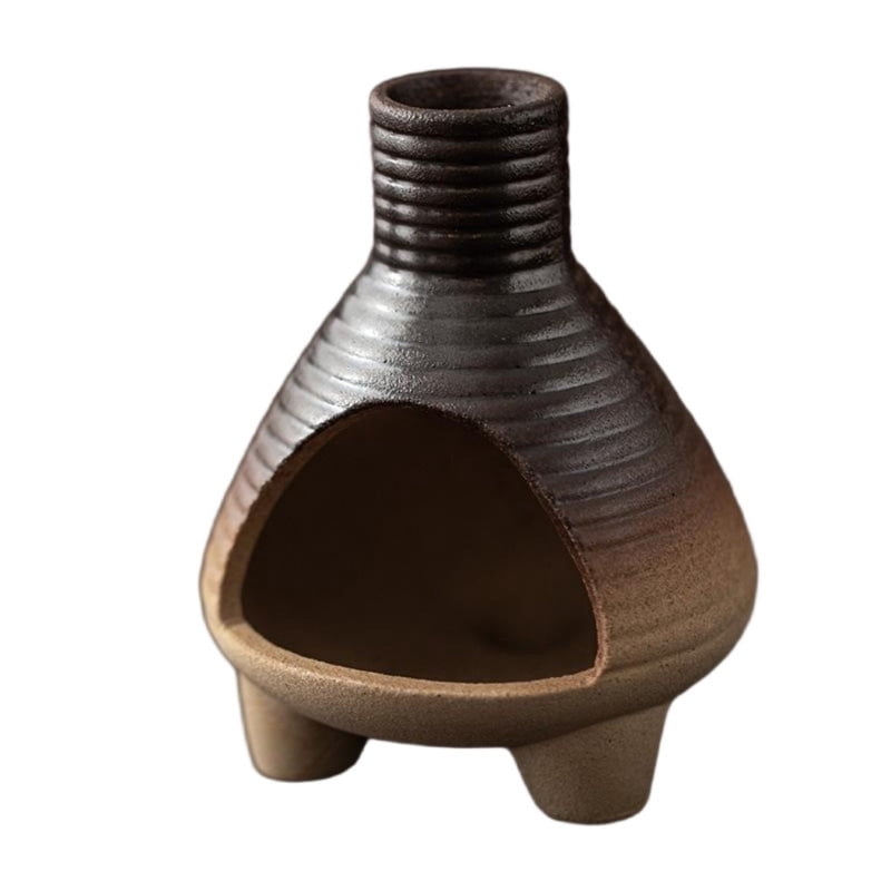 Vintage Terracotta Palo Santo Holder Incense Burner - Handcrafted Clay Stove Design Holder for Holy Wood Sticks/Cones | Boho Retro Home Decor for Energy Cleansing, Meditation-Brown