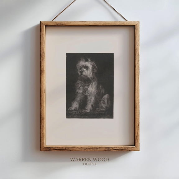 Vintage Terrier Dog Print, Rustic Grey Pet Art, Neutral Dog Lover Wall Decor, Washed Illustration, Moody Dog Wall Art Home Decor #1703, Unframed Canvas Size 24x36