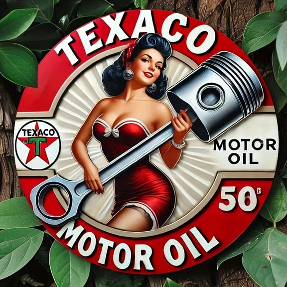 Vintage Texaco Gas Sign - Collector's Choice Round Metal Wall Art for Garage, Porch & Bar Decor & Man Cave Decor-2D