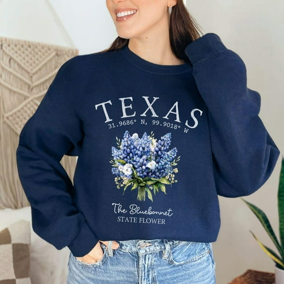 Vintage Texas Bluebonnet Sweatshirt, Wildflower Pullover for Texas Girls, State Flower Gift Sweater