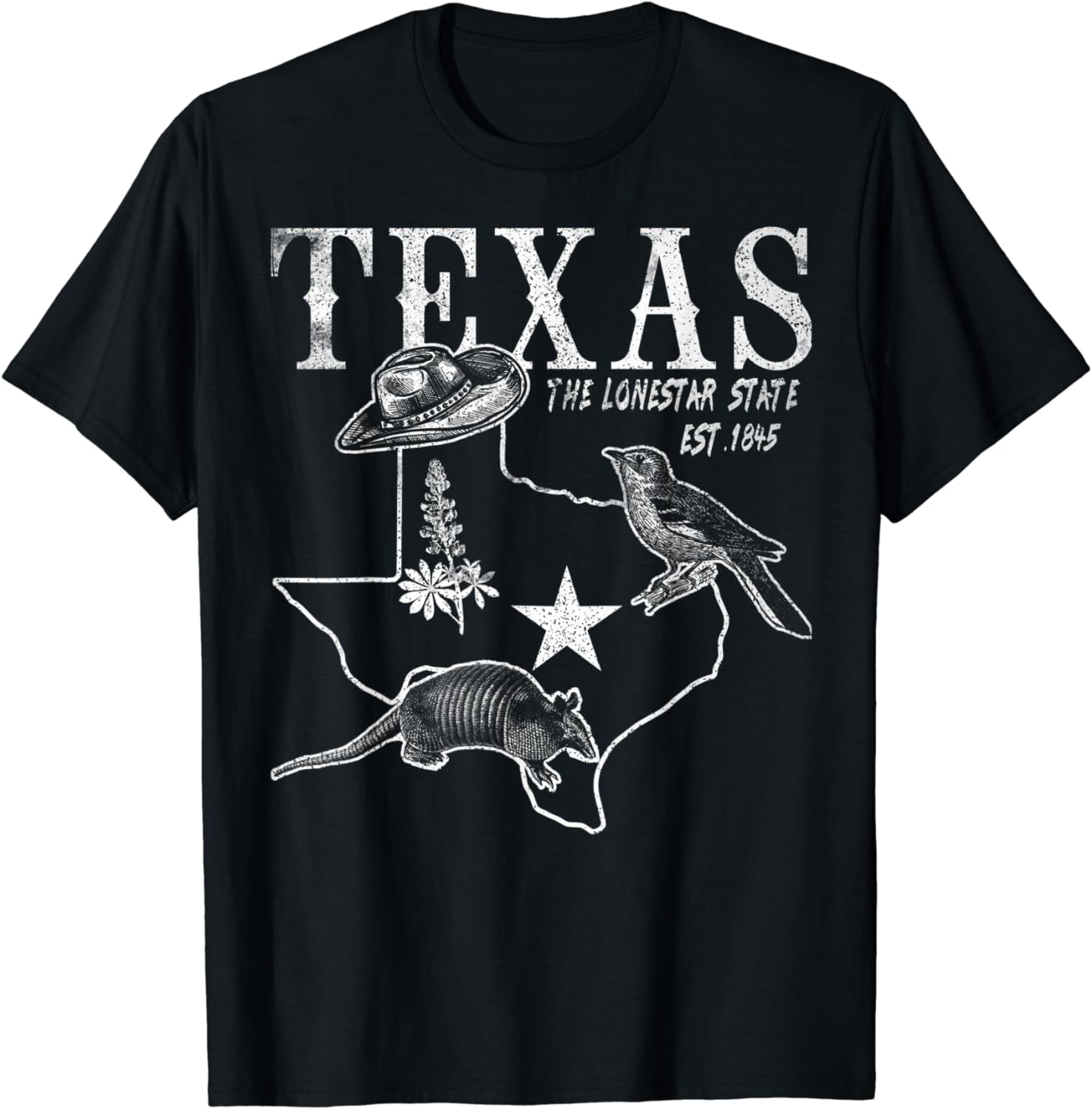 Vintage Texas Mockingbird Lone Star Bluebonnet Armadillo Hat T-Shirt ...