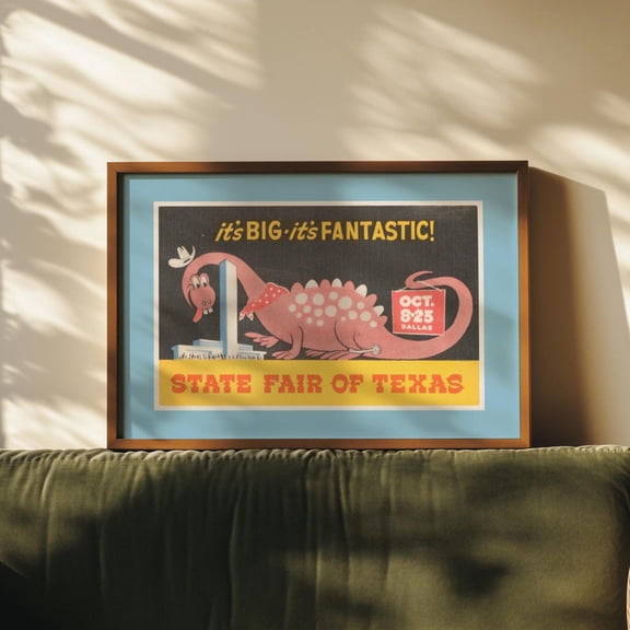 Vintage Texas Print Texas Nursery Art Tx State Fair Print Retro Yellow And Blue Boys Wall Decor Dallas Artwork Home Decor #584, Stretched Canvas Size 8x12