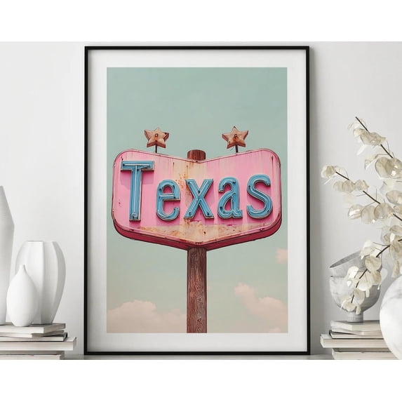 Vintage Texas Sign Poster Rustic Western Wall Decor, Stretched Canvas 8x10in