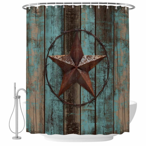 Vintage Texas Star Bathroom Shower Curtains with Hooks, Country Star Waterproof Fabric Washable Shower Curtain for Home Hotel Bathtub Decor 36x72 Inch