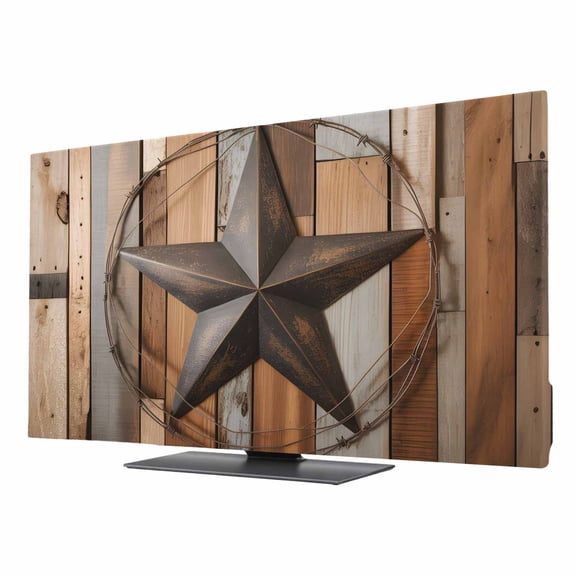 Vintage Texas Star TV Dust Cover 50 Inch, Farmhouse Retro Wooden Board Computer Monitor Cover Dustproof Stretchable Indoor TV Screen Protector for LED LCD Universal Monitors