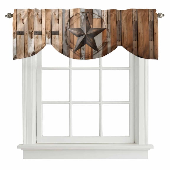 Vintage Texas Star Tie Up Valance for Windows Farmhouse Retro Wooden Board Adjustable Curtain Valance Rod Pocket Balloon Shade Window Treatment for Kitchen Living Room Bedroom 42x12inch