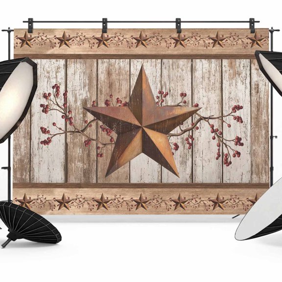 Vintage Texas Star Wooden Backdrop for Photography,Fabric Photo Background Backdrop,Farmhouse Berry Country Photo Booth Background for Portrait Photoshoot Video Wedding Studio Decoration Banner 7x5ft
