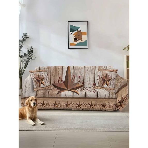 Vintage Texas Star Wooden Couch Cover for Dogs, Farmhouse Berry Country Washable Sofa Covers Slipcover for Pets Dogs Futon Cover, Couch Recliner Covers, Oversized Chair Slipcover 71"x91"