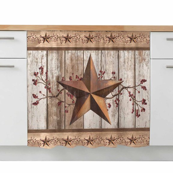 Vintage Texas Star Wooden Sink Skirt 11"W x 13"L,Dustproof Under Sink Curtain Skirt for Bathroom Kitchen,Farmhouse Berry Country Adhesive Short Curtain Vanity Cover for Laundry Room Closet Shoe Rack