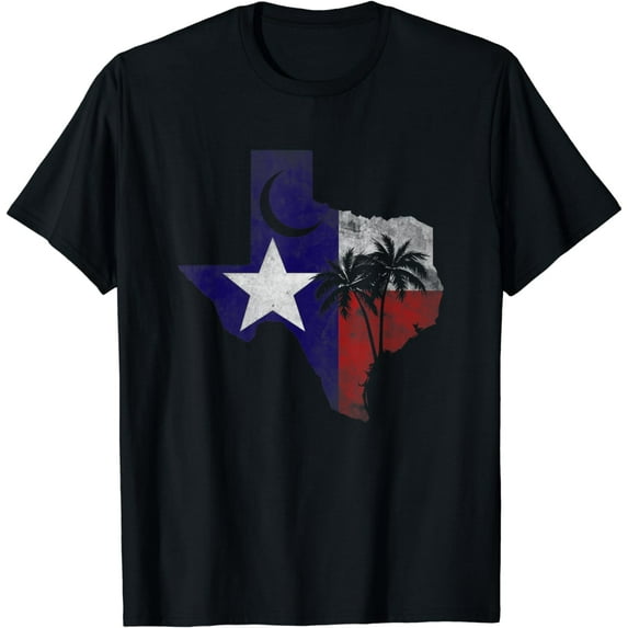 Vintage Texas State Flag with palm tree, moon, Texan Pride T-Shirt
