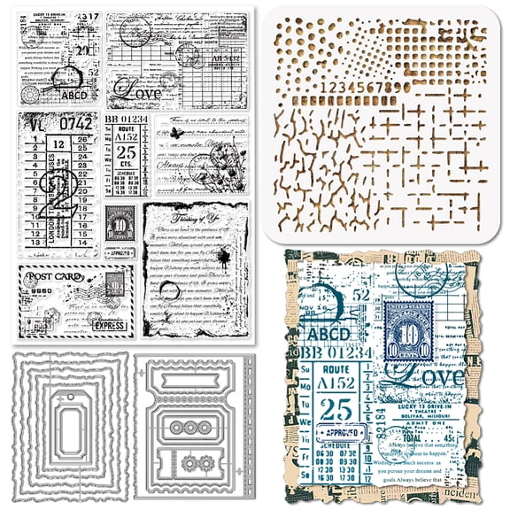 Vintage Text Background Clear Stamps Metal Rectangle Frame Cutting Die Cuts PET Paint Craft Stencils for Card Making DIY Embossing Scrapbooking