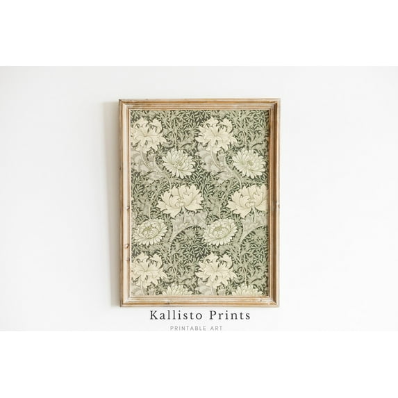 Vintage Textile Art Print Poster, Vintage Botanical Floral Print Poster, Green and Cream Cottagecore Wall Art, Antique Style AST156, Size 8x12 UNFFRAMED F03.1.6l1935