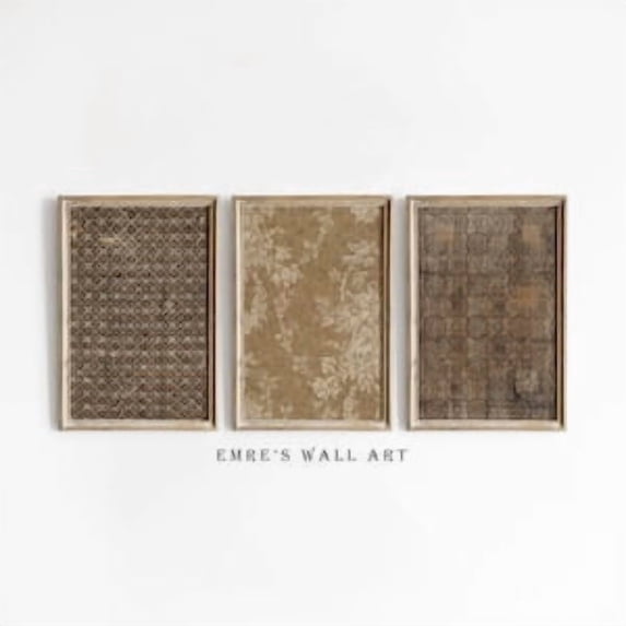Vintage Textile Art Print Set: Rustic Brown Tapestry Gallery Wall, Poster Only