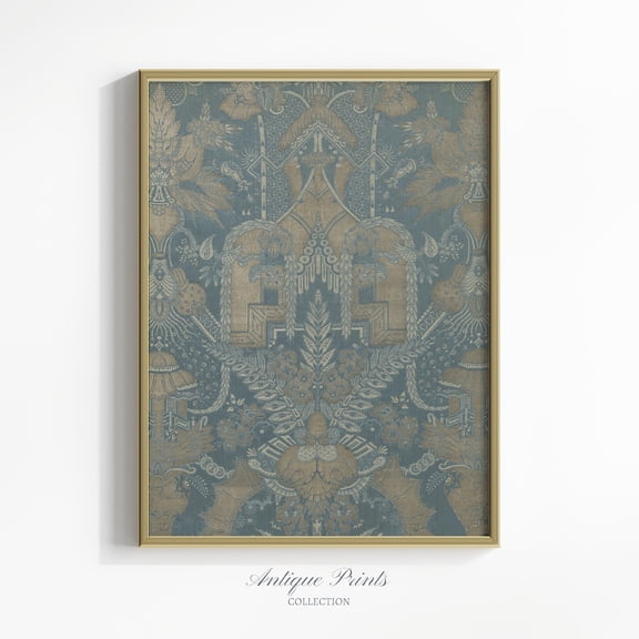 Vintage Textile Wall Art, Blue Tapestry Wall Art, Antique Textile Pattern Print, Blue Tapestry Art, Farmhouse Wall Decor, Home Decor #492, 24x36 UNFRAMED