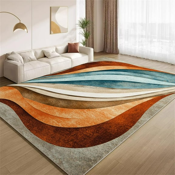 Vintage Texture Area Rugs, Blue Brown Burnt Orange Carpet, Washable Non Slip Low Pile Soft Rug for Living Room Bedroom Office Decor Mat 3ftx5ft
