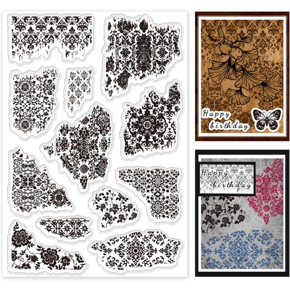 Vintage Texture Background Clear Stamp Set 12pcs Transparent Rubber Stamp Retro Silicone Stamp for Scrapbooking Card Making Acrylic Stamp Seal for Diary Photo Album Decoration DIY
