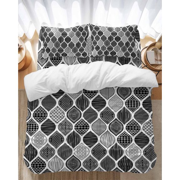 Vintage Texture Bedding Duvet Cover Set Full Size 4 Pieces Classic Black Stripe Decorative Bedding Set with Zipper Closure, 1 Comforter Cover 86x90 Inches 1 Flat Sheet & 2 Pillow Cases