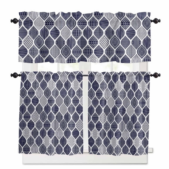 Vintage Texture Kitchen Curtains Valances and Tiers Set of 3, 36 Inch Length Tier Curtains and Valance Rod Pocket Valance Curtains Set for Kitchen Bathroom Small Windows