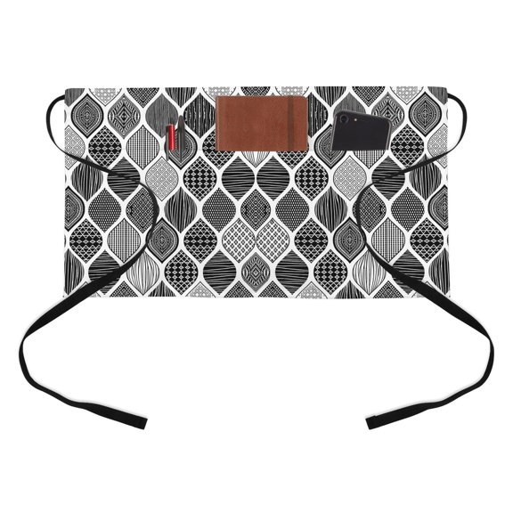 Vintage Texture Kitchen Restaurant Half Waist Apron, Classic Black Stripe Decorative Server Short Apron with 3 Pockets Waterproof Oil Waist Aprons for Women Waitress Waiter